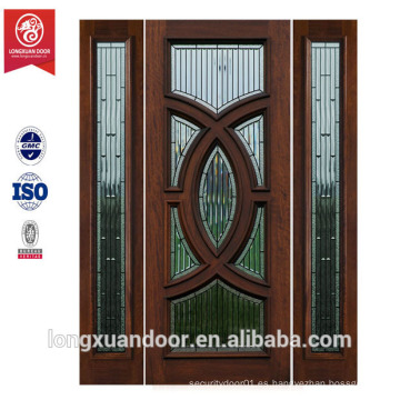 Puerta principal puerta de diseño de madera con dos puertas laterales de madera sólida diseño de vidrio puerta